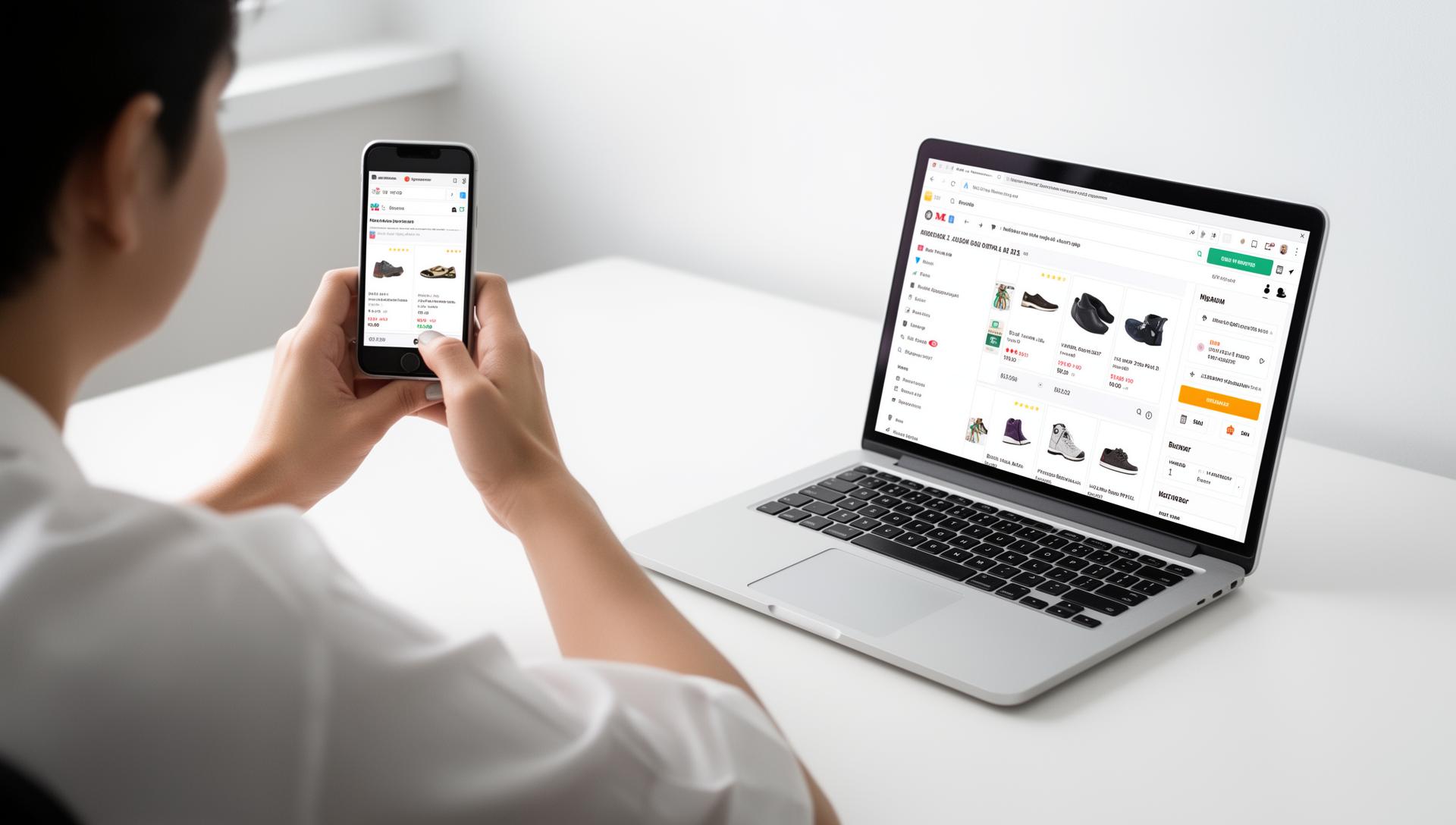 Person listing verified items for sale on laptop and phone - sell verified items guide